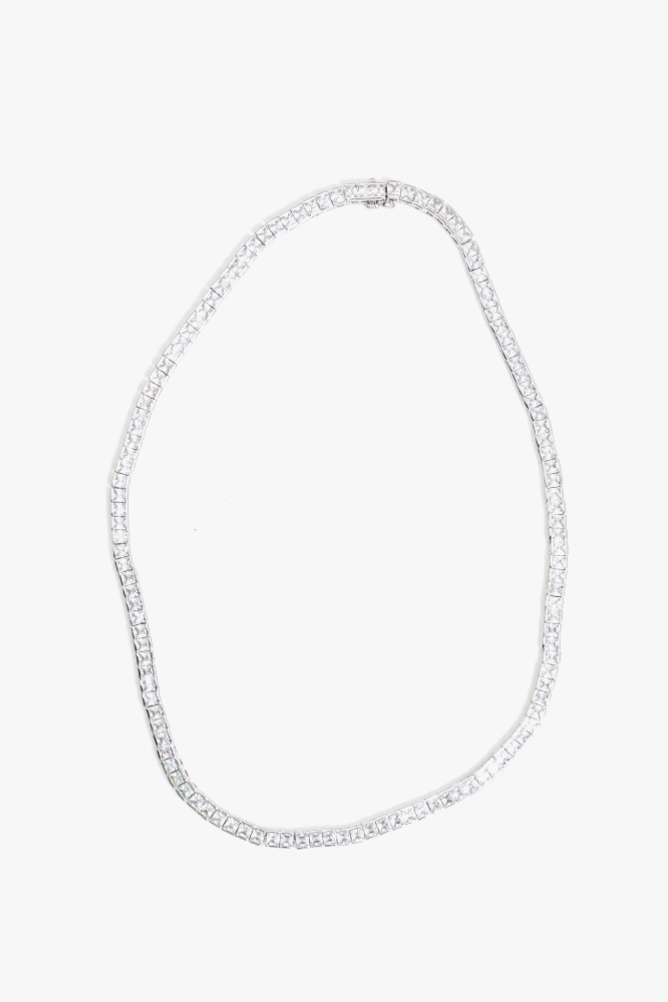 1 SQUARE TENNIS NECKLACE IN WHITE SILVER - Image 1