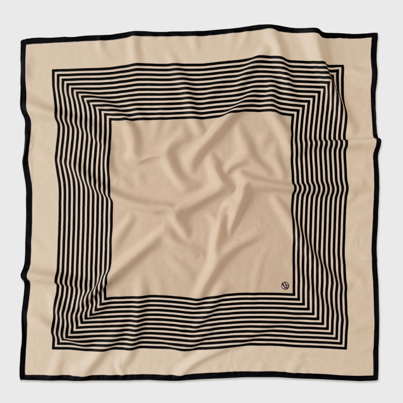 LE SCARF WOOL STRIPED - NO 1 / SAND & BLACK / 90X90