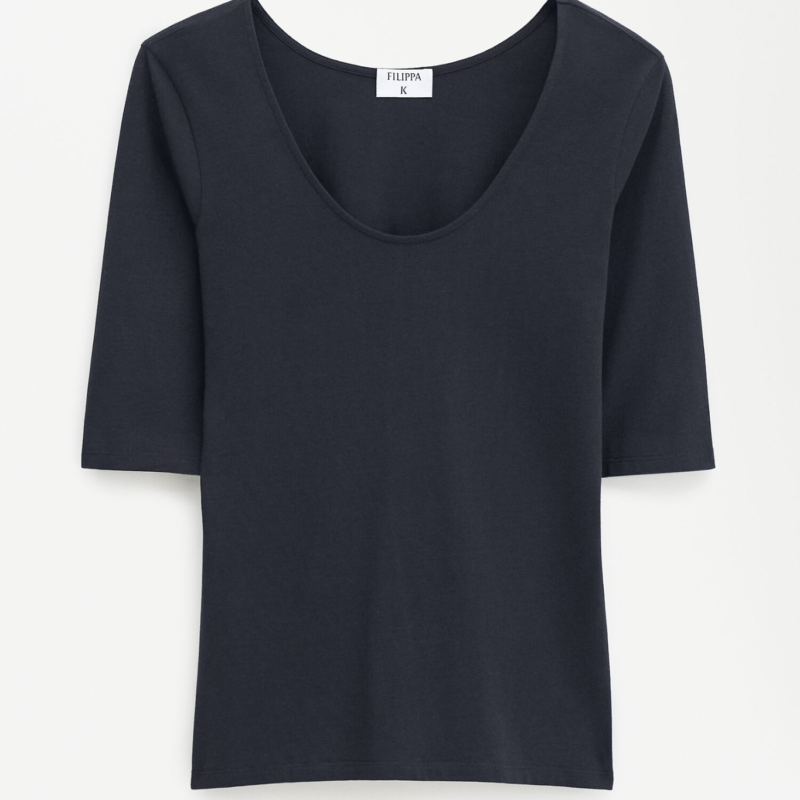 FILIPPA K COTTON STRETCH SCOOP NECK TOP BLACK