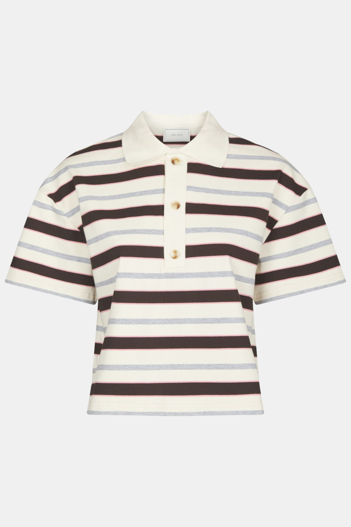 1 NEO NOIR VENNERA TRIPLE STRIPE POLO TEE GREY - Image 1