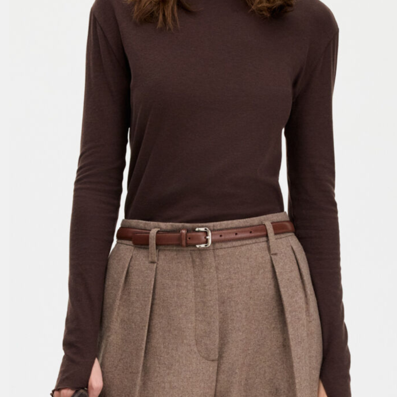 FILIPPA K RIB MOCK NECK TOP DARK CHOCOLATE