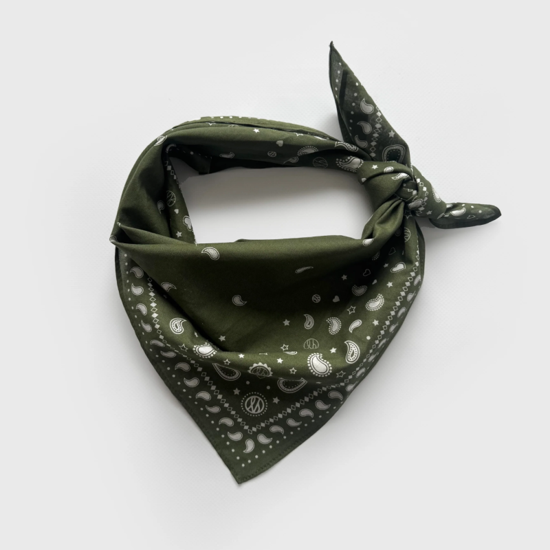 LE SCARF COTTON PAISLEY / OLIVE GREEN / 55X55